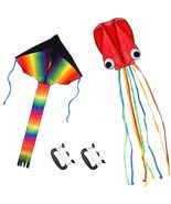 2 Pack Kites - Large Rainbow Kite And Red Mollusc Octopus With Long Colo... - £20.55 GBP