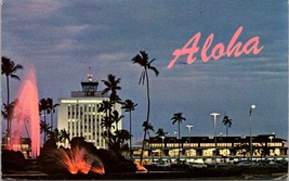 Honolulu International Airport Volcano Water Fountain Posted Vintage Postcard - £7.51 GBP