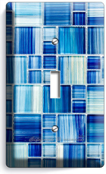 BLUE MOSAIC GLASS TILE LOOK SINGLE LIGHT SWITCH WALL PLATE KITCHEN BATH HD DECOR