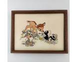 13&quot;X10&quot; 90s Wooden Framed Handmade Embroidered Disney Bambi Thumper Flow... - £46.09 GBP