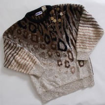 Mariea Kim Women Sweater Animal Print Beads Metal Accents Vintage 80s - £23.65 GBP