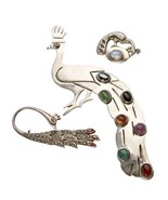 Merveilleux Trois (3) Argent Sterling Paon Et Gemmes Broches &amp; Pendentif - $5,244.43 MXN