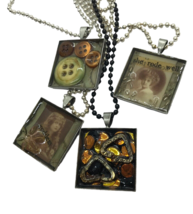 Handmade Resin Pendant Necklace Lot Of 4 ball chain Vintage images buttons - £15.63 GBP