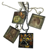 Handmade Resin Pendant Necklace Lot Of 4 ball chain Vintage images buttons - £15.47 GBP