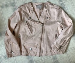 BANANA REPUBLIC Denim Moto Jacket Pink pearl Size Large Cropped Long Sleeve - £36.49 GBP