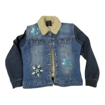VIGOSS Sparkle Star Girl’s Sherpa Denim Faux Fur Jacket Size 12 EUC - $16.82