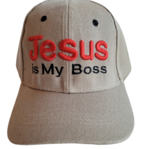 JESUS IS MY BOSS Hat Cap Khaki Embroidered Adjustable One Size Baseball ... - $9.85
