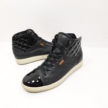 ECCO Soft 7 Quilted High Top Shoe Womens 38 Black Leather Sneaker Comfor... - $22.49