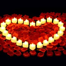 2000 Pieces Artificial Rose Petals with 24 Pieces Flameless LED Candles, Cridoz - £25.27 GBP