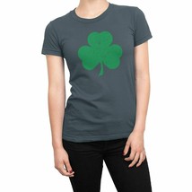 Ladies Shamrock T-Shirt St Patrick&#39;s Day Womens Tee (Charcoal, Distressed) - $13.99+