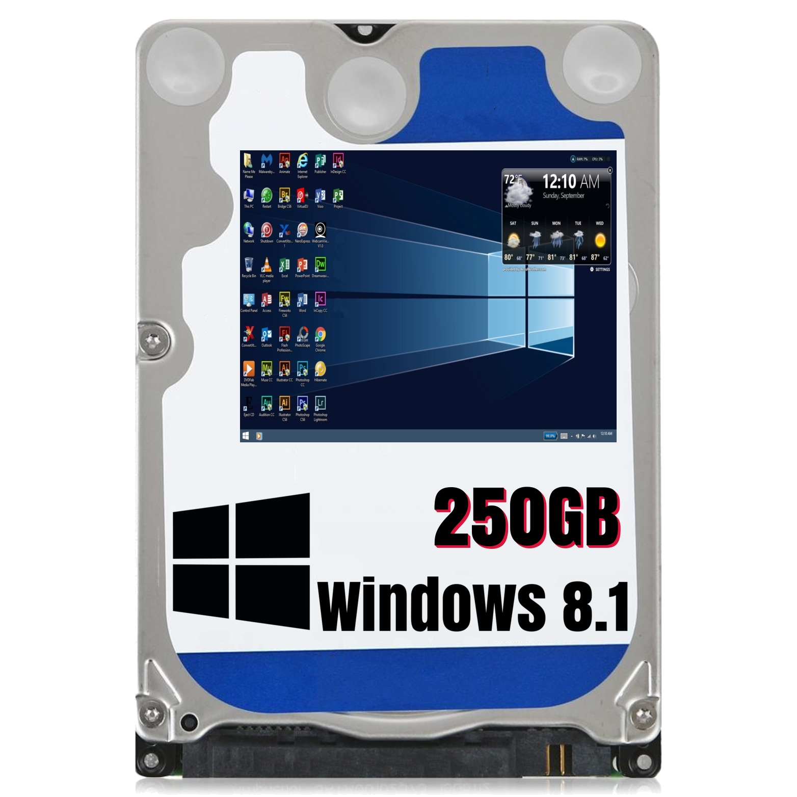 250GB 2.5 Hard Drive For Asus K55A Windows 8.1 Pro 64bit NTFS Fully Loaded - $38.99