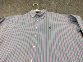 Ralph Lauren Dress Shirt Mens Medium Blake Purple Pinstripes Pony Button Up - $17.81