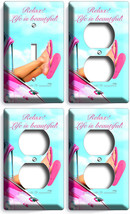 Pink Car Sexy Legs Feet Flip Flops Beach Light Switch 3 Outlets Set House Decor - £28.98 GBP