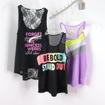 3pc Girl&#39;s M/L 10/12 Activewear Athletic Graphic Quote Dance Gym Tank Tops - £11.00 GBP