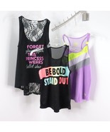 3pc Girl&#39;s M/L 10/12 Activewear Athletic Graphic Quote Dance Gym Tank Tops - £11.00 GBP