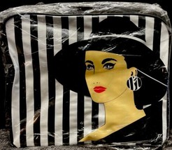 L’Bri Cosmetic Makeup Bag Purse Pouch W Handle Black &amp; White Striped NEW - $9.79