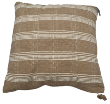 Woven Plaid Square Throw Pillow with Zipper Pull Tan Threshold 18&quot; x 18&quot; Plush - £10.20 GBP