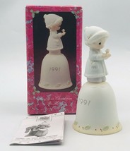 1991 Precious Moments Bell May Your Christmas Be Merry 524182 Girl w/ Bird - $12.19