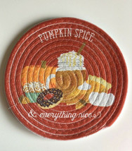Pumpkin Spice Thanksgiving Braided 9&quot; Rd Trivet Hot Pad Chenille Heat Re... - $17.52