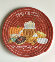 Pumpkin Spice Thanksgiving Braided 9&quot; Rd Trivet Hot Pad Chenille Heat Re... - £13.77 GBP