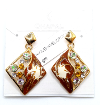 Chapal Zenray Earrings Enamel &amp; Colored Crystals Gold Tone - Drop - $14.99