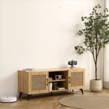 Oak Tv Cabinet With Rattan Net Perfect - £135.10 GBP