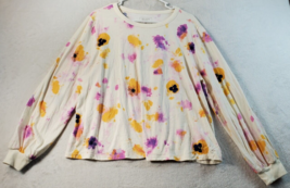 Candace Cameron Bure T Shirt Top Women Size XL Cream Floral Cotton Raglan Sleeve - £11.21 GBP