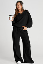 Black V Neck Cropped Seamed High Waist Sports Wear - $964.99 MXN