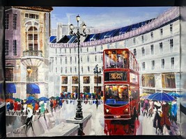 Yana Rafael Travel Through London&#39; Original Canvas Acrylic Double Decker Bus-... - £4,124.69 GBP