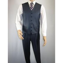 Mens Vitali Three Piece Suit Vested Sheen Sharkskin Business M3090 Navy blue image 8