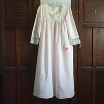 Eileen West Pink Cotton Prairie Night Gown White Lace 3/4 Sleeve Button Front S - £48.84 GBP