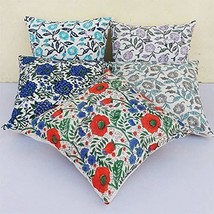 Traditional Jaipur Set of 5 Block Print Fabric Indian Cushions Pillow Covers Dec - £34.84 GBP