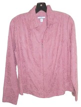 Croft &amp; Barrow Full Zip Long Sleeve Blush Micro Suede Embossed Print Top... - £6.69 GBP