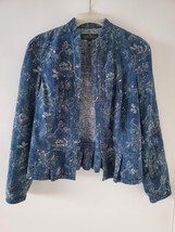 RALPH LAUREN LINEN COMBO INDIGO FLORAL DENIM PEPLUM JACKET 6 - $87.29