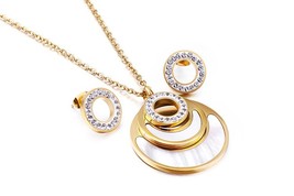 KALEN Women Double Layer Shell Jewelry Sets Stainless Steel Zircon Necklaces Ear - £15.51 GBP