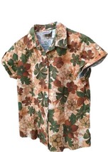 Bill Blass Brown Green Floral Colorful Floral Short Sleeves Button Front... - £9.48 GBP