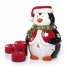 Yankee Candle Penguin Luminary Tealight Holder 4 Red Apple Wreath Tealights New - £12.78 GBP