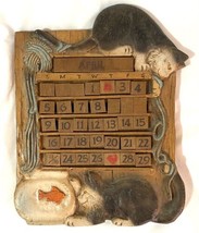 Al Pisano Wood Perpetual Calendar Cat, Yarn  And Fishbowl  1995 - $148.49