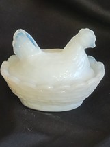 Westmoreland SALT DIP White Opalescent Glass Hen on Nest 2.5&quot; Open Salt ... - $17.81