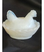 Westmoreland SALT DIP White Opalescent Glass Hen on Nest 2.5&quot; Open Salt ... - $17.81