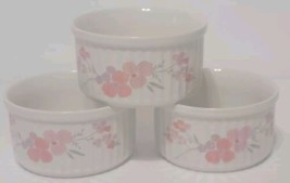 Vintage Galleria Collection Stoneware Ramekins Pink Flowers 1985 Set of 3 - $18.69