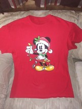 Disney Mickey Mouse Men M T Shirt Christmas Lights Xmas Red Short Sleeve... - $19.79