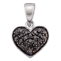 10k White Gold Womens Round Black Color Enhanced Diamond Heart Love Pendant 1/4 - £103.67 GBP