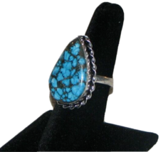 Vintage Lone Mountain Turquoise and Sterling Silver 925  Ring Size 7.25 - £94.96 GBP