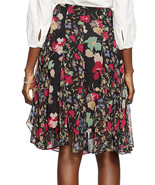 New Womens $125 Ralph Lauren Silk Black Floral Skirt 2 Pink Green Blue T... - £98.92 GBP
