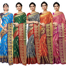 Women Indian banarsi Art Silk Saree &amp;unstitched Blouse Wedding Party Drape wear - £34.21 GBP