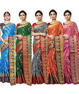 Women Indian banarsi Art Silk Saree &amp;unstitched Blouse Wedding Party Dra... - £33.97 GBP