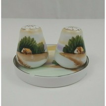 Meito China Hand Painted House on A Beach Salt &amp; Pepper Shakers &amp; 4&quot; Dis... - $6.92