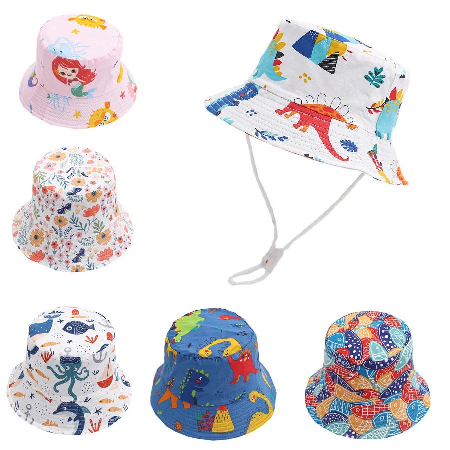 2024 Summer Baby Sun Hat Boy Girl Cartoon Print Cotton UV Protection Cute Cap - £10.46 GBP