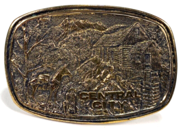 Vintage 1983 Ultra Ent Central City Colorado Commemorative Brass Belt Buckle - £11.99 GBP